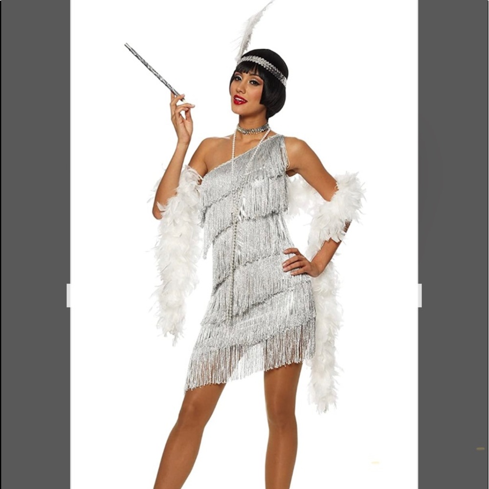 COMPLETE Flapper Costume Kit! Silver with Accessories